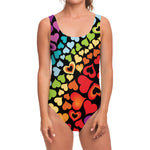 Colorful Heart Wave Pattern Print One Piece Swimsuit