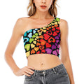 Colorful Heart Wave Pattern Print One Shoulder Crop Top