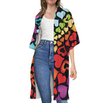 Colorful Heart Wave Pattern Print Open Front Beach Cover Up