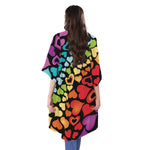 Colorful Heart Wave Pattern Print Open Front Beach Cover Up
