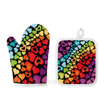 Colorful Heart Wave Pattern Print Oven Mitt And Pot Holder Set