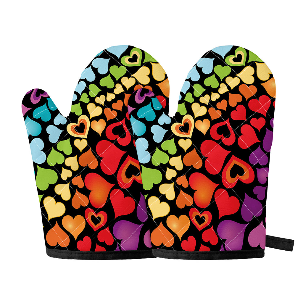 Colorful Heart Wave Pattern Print Oven Mitts