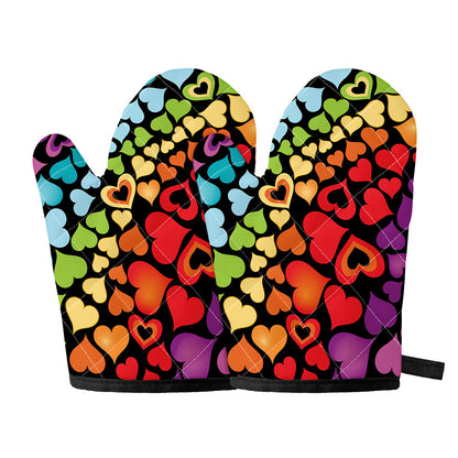 Colorful Heart Wave Pattern Print Oven Mitts