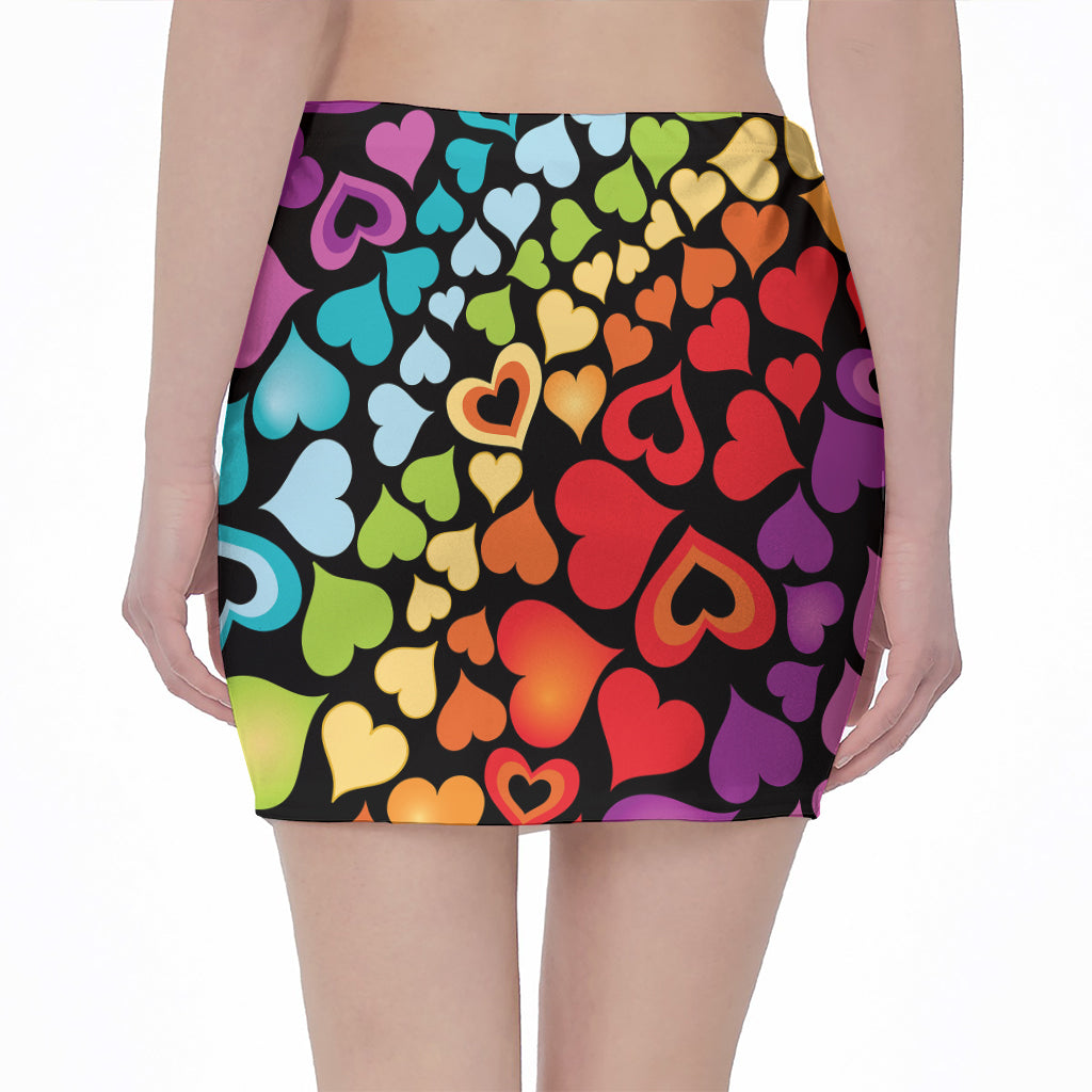 Colorful Heart Wave Pattern Print Pencil Mini Skirt