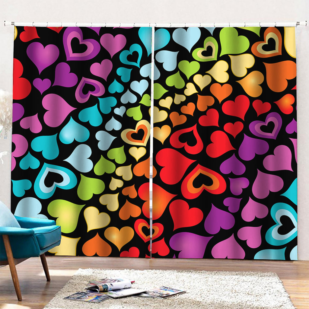 Colorful Heart Wave Pattern Print Pencil Pleat Curtains