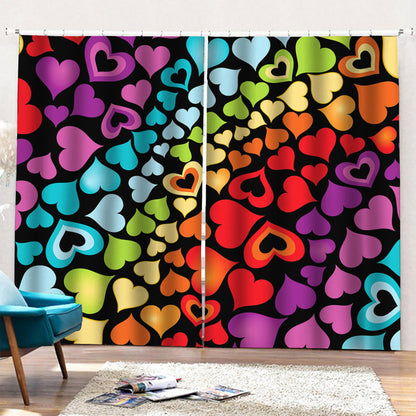 Colorful Heart Wave Pattern Print Pencil Pleat Curtains