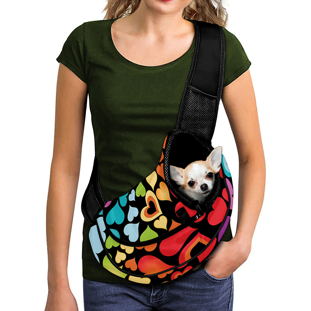 Colorful Heart Wave Pattern Print Pet Sling Carrier