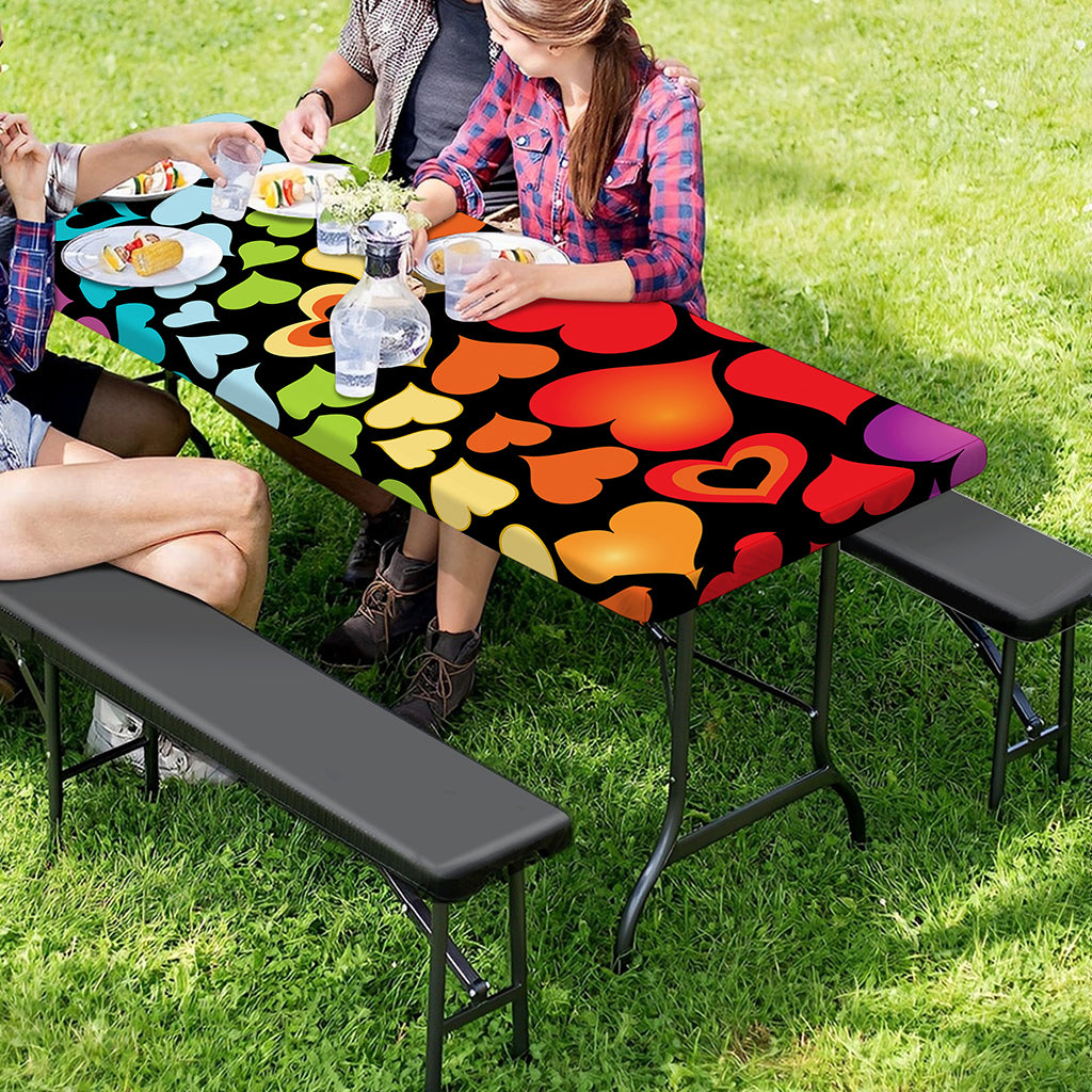 Colorful Heart Wave Pattern Print Picnic Table Cover