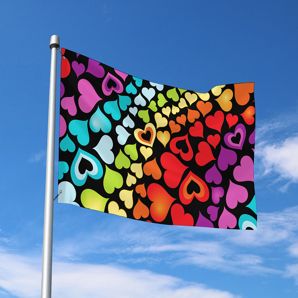 Colorful Heart Wave Pattern Print Polyester Flag