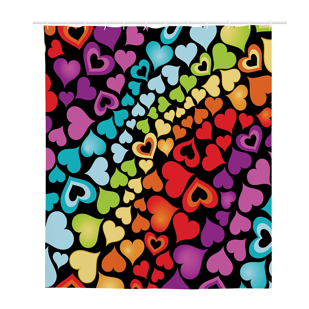 Colorful Heart Wave Pattern Print Polyester Shower Curtain