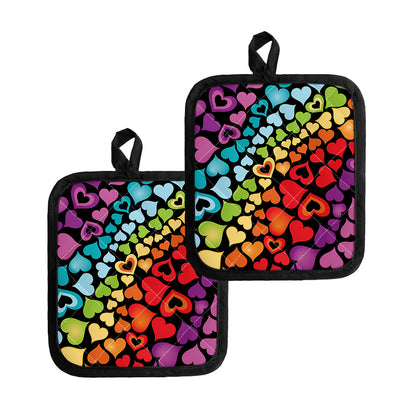 Colorful Heart Wave Pattern Print Pot Holders