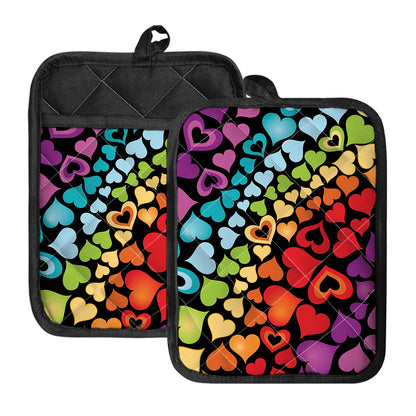 Colorful Heart Wave Pattern Print Pot Holders With Pocket
