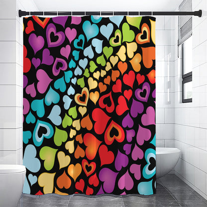 Colorful Heart Wave Pattern Print Premium Shower Curtain