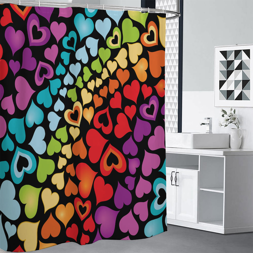 Colorful Heart Wave Pattern Print Premium Shower Curtain