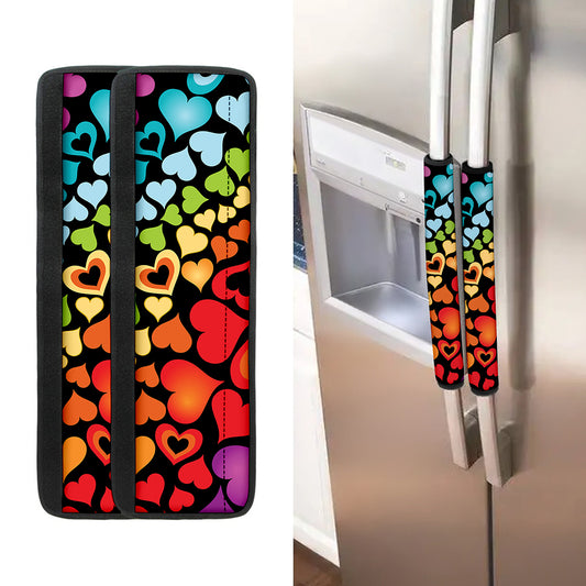 Colorful Heart Wave Pattern Print Refrigerator Handle Covers
