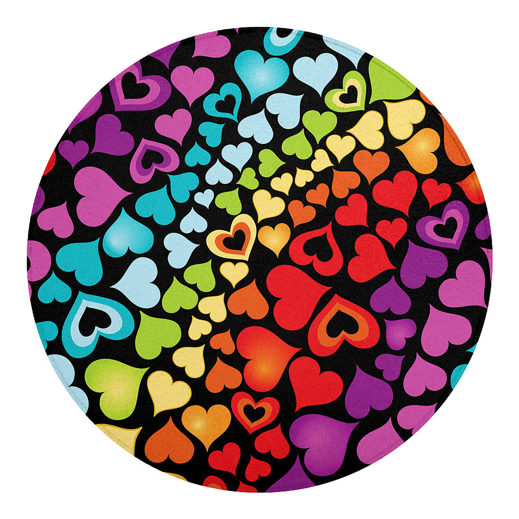 Colorful Heart Wave Pattern Print Round Blanket