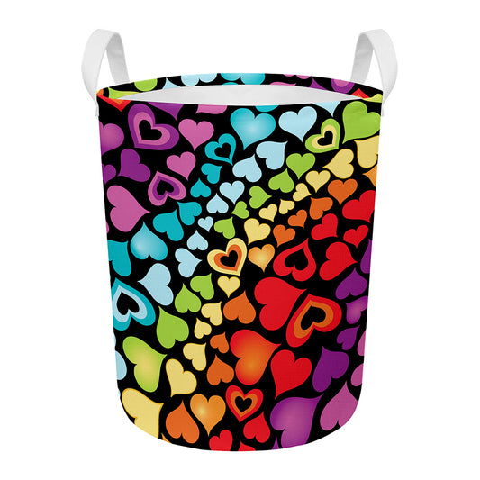 Colorful Heart Wave Pattern Print Round Laundry Basket