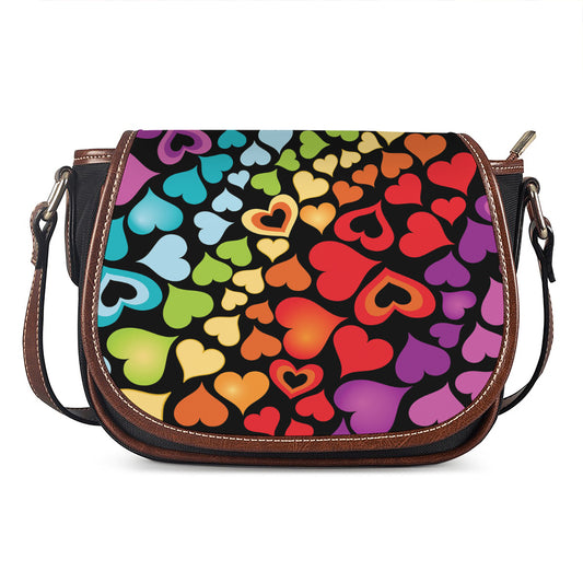 Colorful Heart Wave Pattern Print Saddle Bag