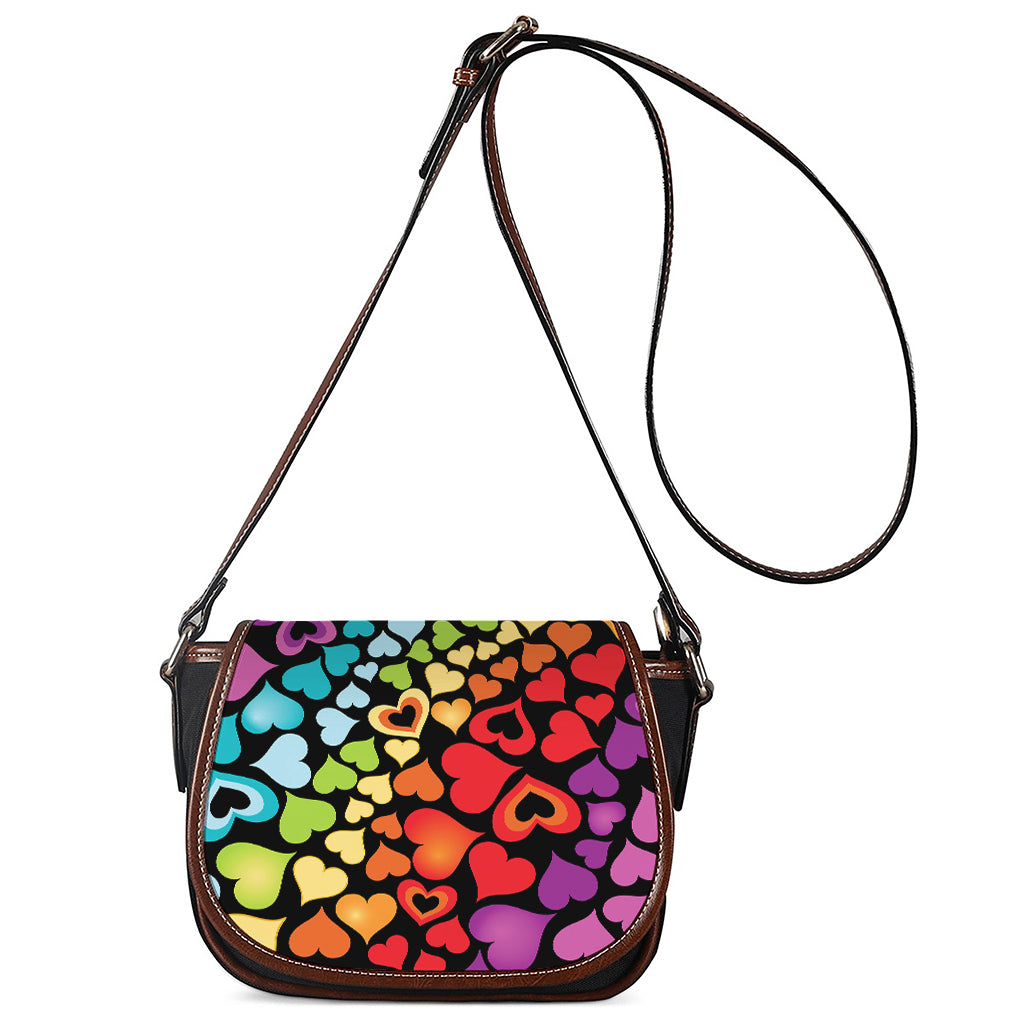 Colorful Heart Wave Pattern Print Saddle Bag