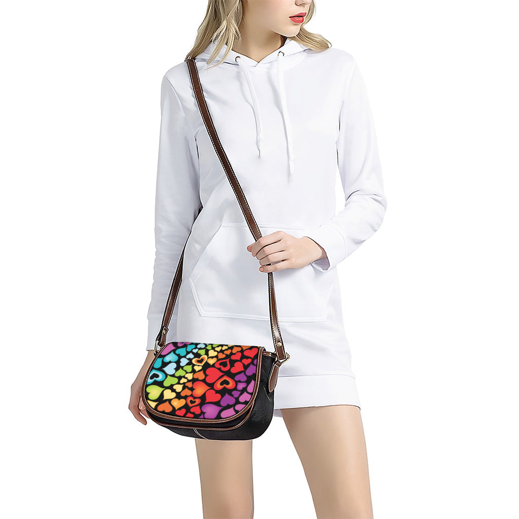 Colorful Heart Wave Pattern Print Saddle Bag