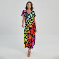 Colorful Heart Wave Pattern Print Short Sleeve Maxi Dress