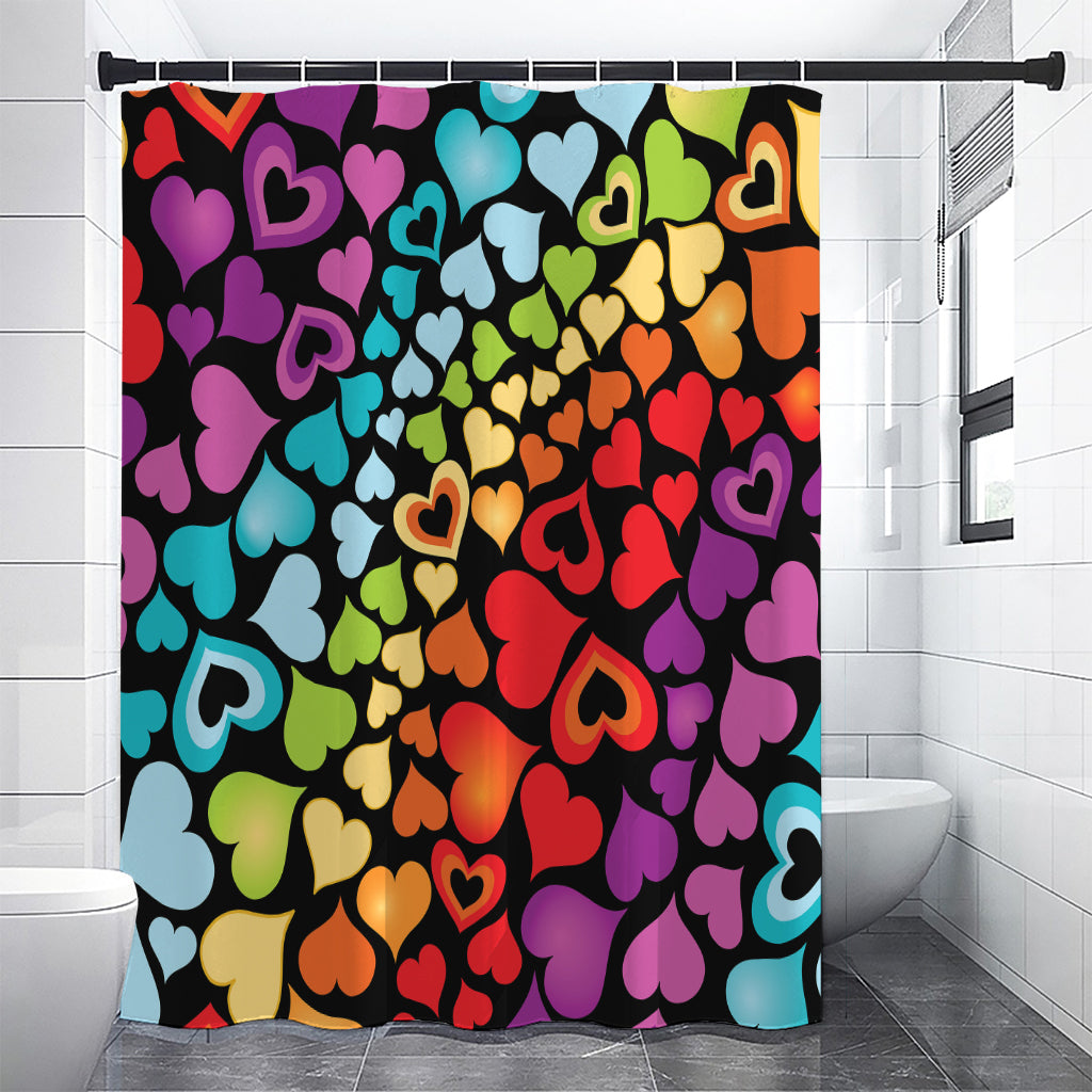 Colorful Heart Wave Pattern Print Shower Curtain