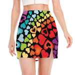 Colorful Heart Wave Pattern Print Side Slit Mini Skirt
