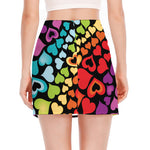 Colorful Heart Wave Pattern Print Side Slit Mini Skirt