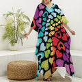 Colorful Heart Wave Pattern Print Silk V-Neck Kaftan Dress