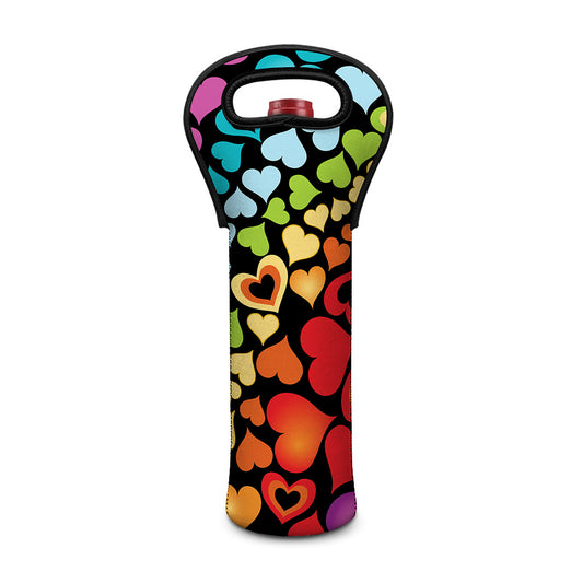 Colorful Heart Wave Pattern Print Single Neoprene Wine Tote