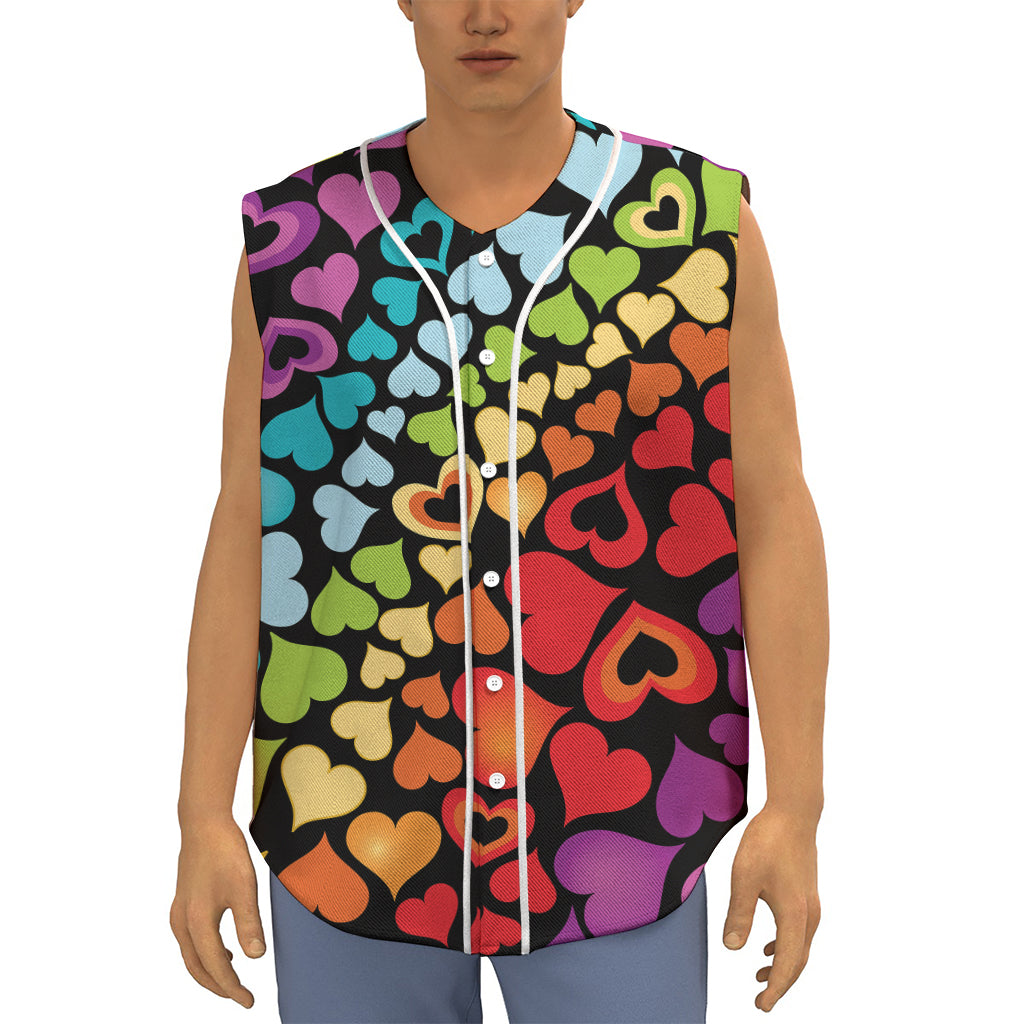 Colorful Heart Wave Pattern Print Sleeveless Baseball Jersey