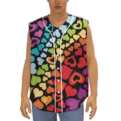 Colorful Heart Wave Pattern Print Sleeveless Baseball Jersey
