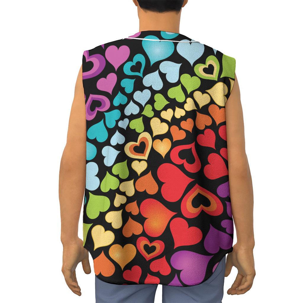 Colorful Heart Wave Pattern Print Sleeveless Baseball Jersey