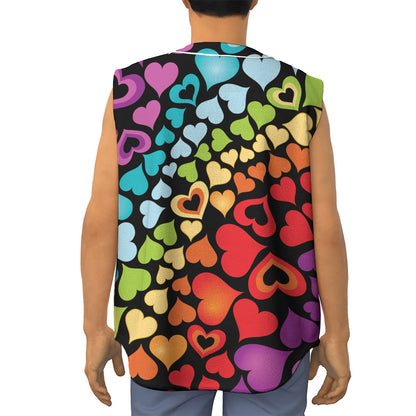 Colorful Heart Wave Pattern Print Sleeveless Baseball Jersey