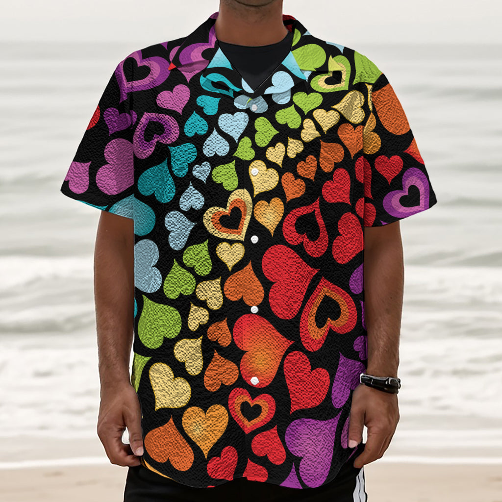 Colorful Heart Wave Pattern Print Textured Short Sleeve Shirt