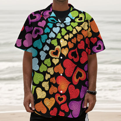 Colorful Heart Wave Pattern Print Textured Short Sleeve Shirt