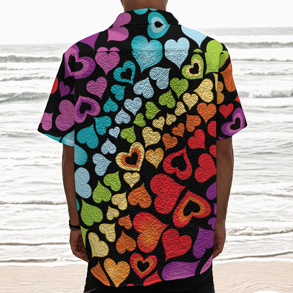Colorful Heart Wave Pattern Print Textured Short Sleeve Shirt
