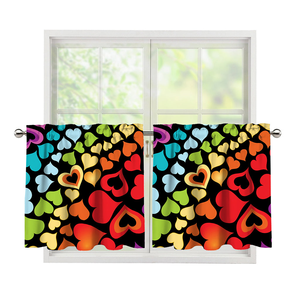 Colorful Heart Wave Pattern Print Tier Curtains