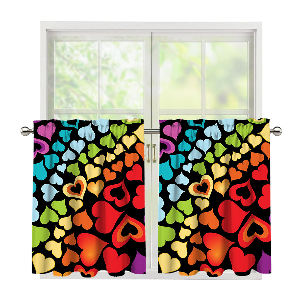 Colorful Heart Wave Pattern Print Tier Curtains