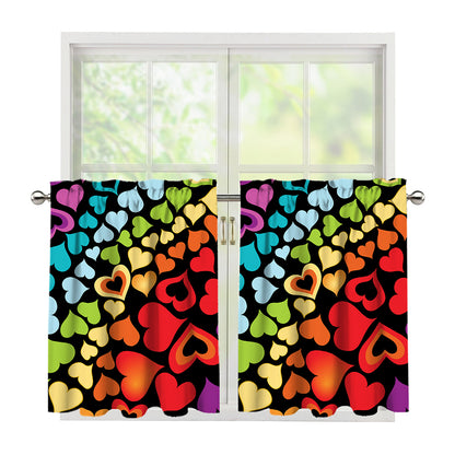 Colorful Heart Wave Pattern Print Tier Curtains