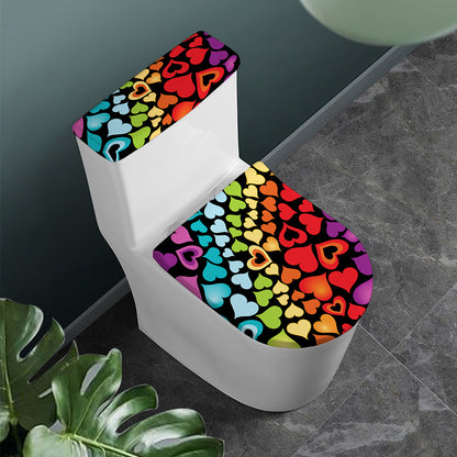 Colorful Heart Wave Pattern Print Toilet Lid And Tank Cover Set