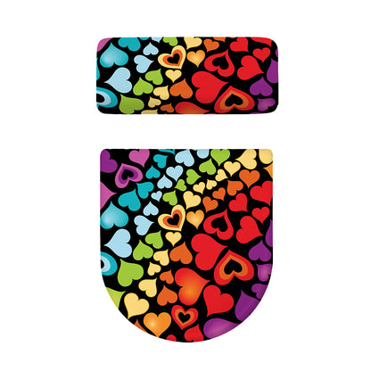 Colorful Heart Wave Pattern Print Toilet Lid And Tank Cover Set