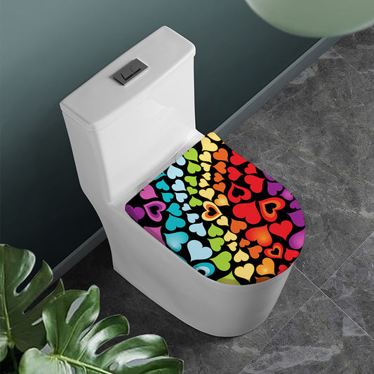 Colorful Heart Wave Pattern Print Toilet Lid Cover