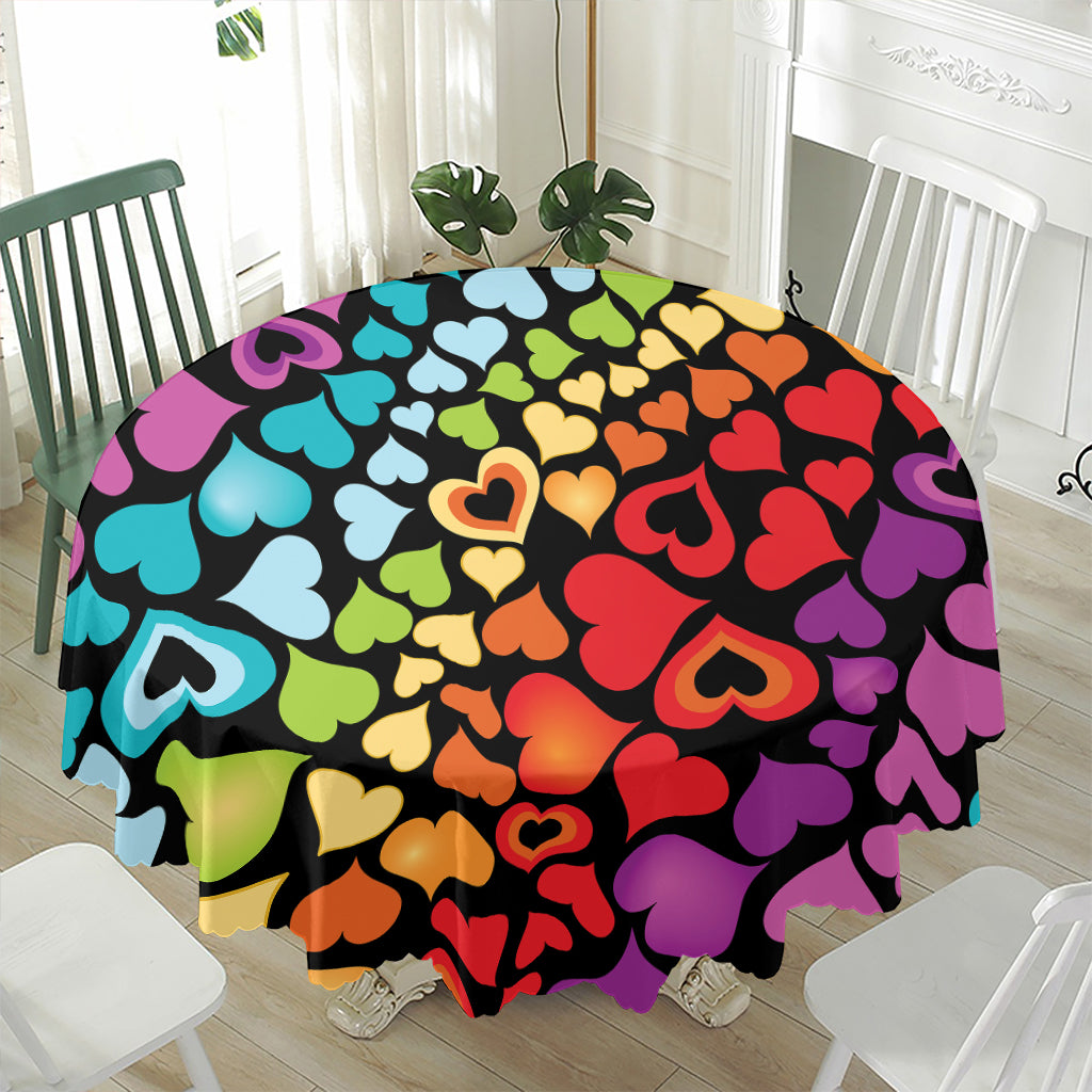 Colorful Heart Wave Pattern Print Waterproof Round Tablecloth