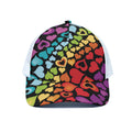 Colorful Heart Wave Pattern Print White Mesh Trucker Hat