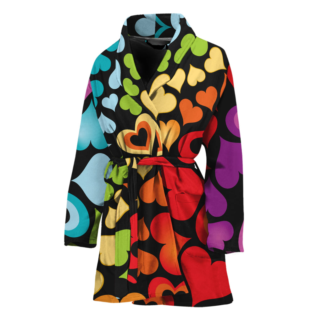 Colorful Heart Wave Pattern Print Women's Bathrobe