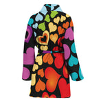 Colorful Heart Wave Pattern Print Women's Bathrobe