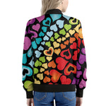 Colorful Heart Wave Pattern Print Women's Bomber Jacket