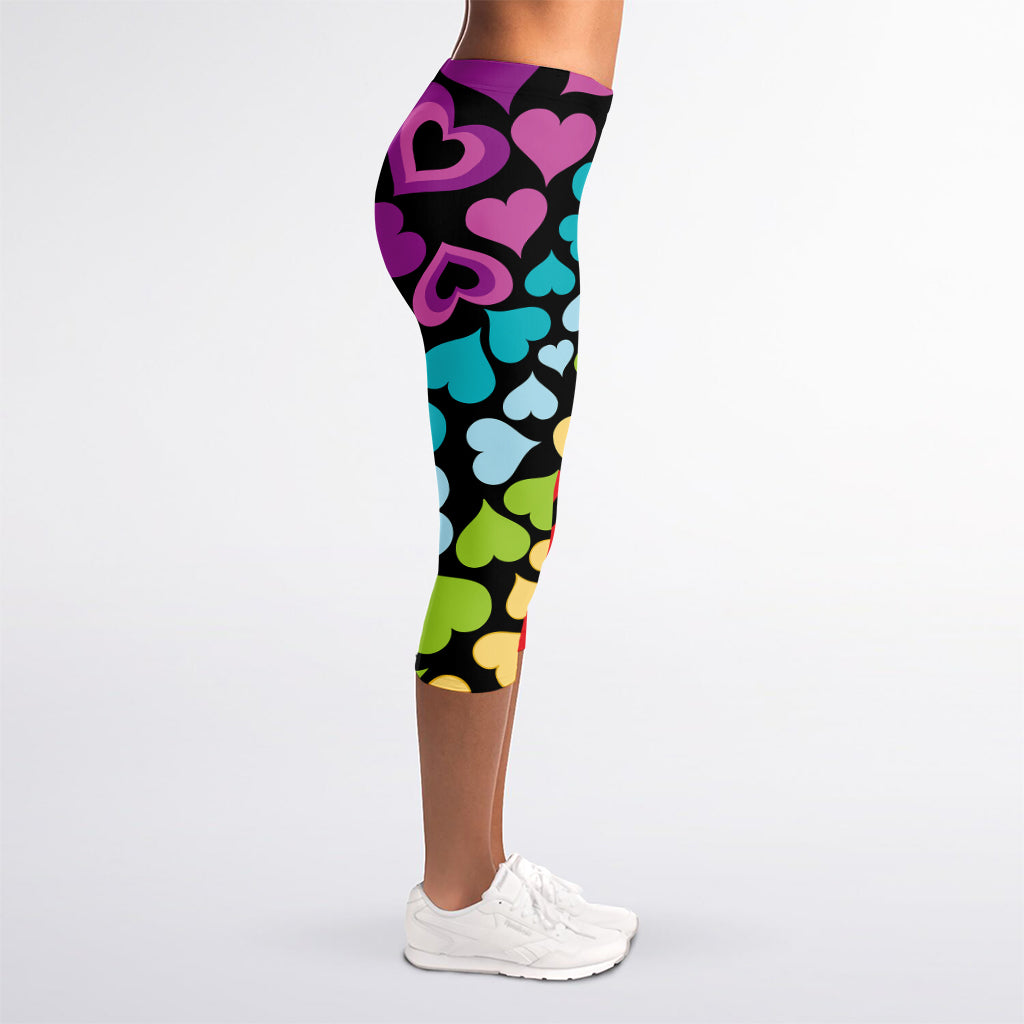 Colorful Heart Wave Pattern Print Women's Capri Leggings