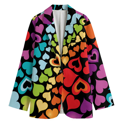 Colorful Heart Wave Pattern Print Women's Cotton Blazer